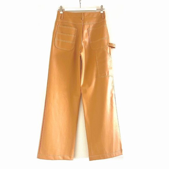New STAUD Domino Vegan Leather Wide-Leg Pants in Camel Size 4 - Picture 6 of 11